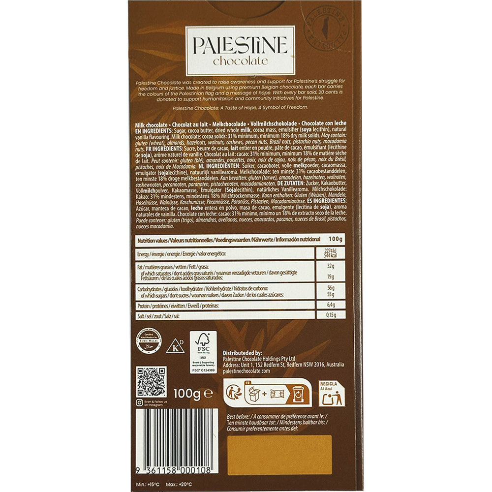 Palestine Chocolate – Milk Chocolate (100 g)